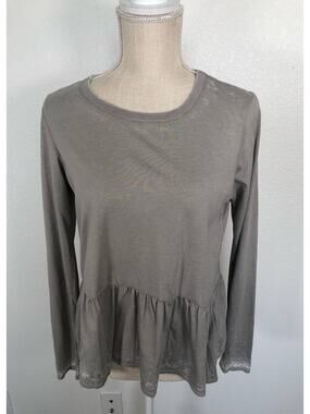 Chaser Vintage Collection Crew Neck Peplum Gray Long Sleeve Burnout Tee -M